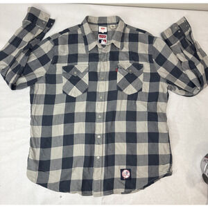 Levi's New York Yankees Plaid Snap Up Long Sleeve Shirt Men XL Flannel